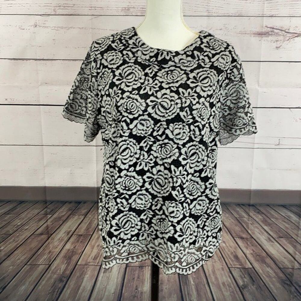 Napean Sea Road NSR Top Womens XL Black White Caprice Lace‎ Floral Boho Festival